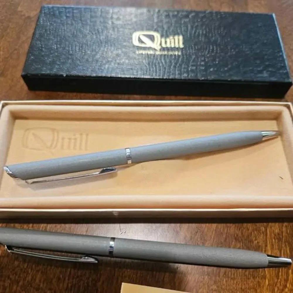 Quill ballpoint pen set with box lifetime guarantee. Needs new ink